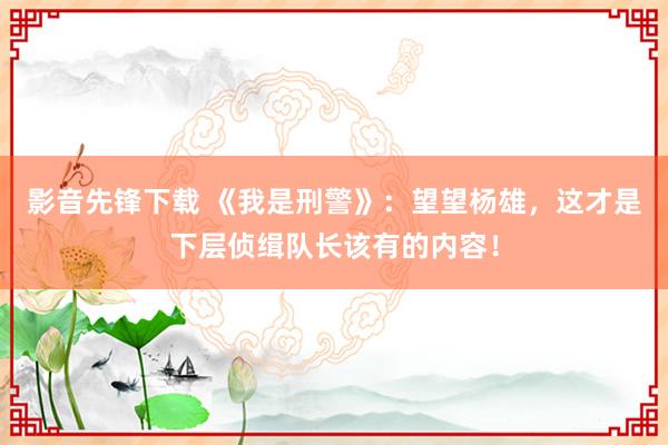 影音先锋下载 《我是刑警》：望望杨雄，这才是下层侦缉队长该有的内容！